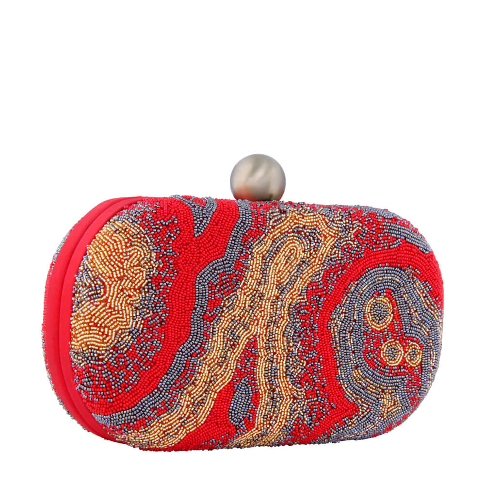 Gemstone Oval Clutch Carnelian Red