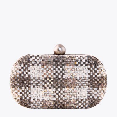 Quartz Oval Clutch Lustrous Silver