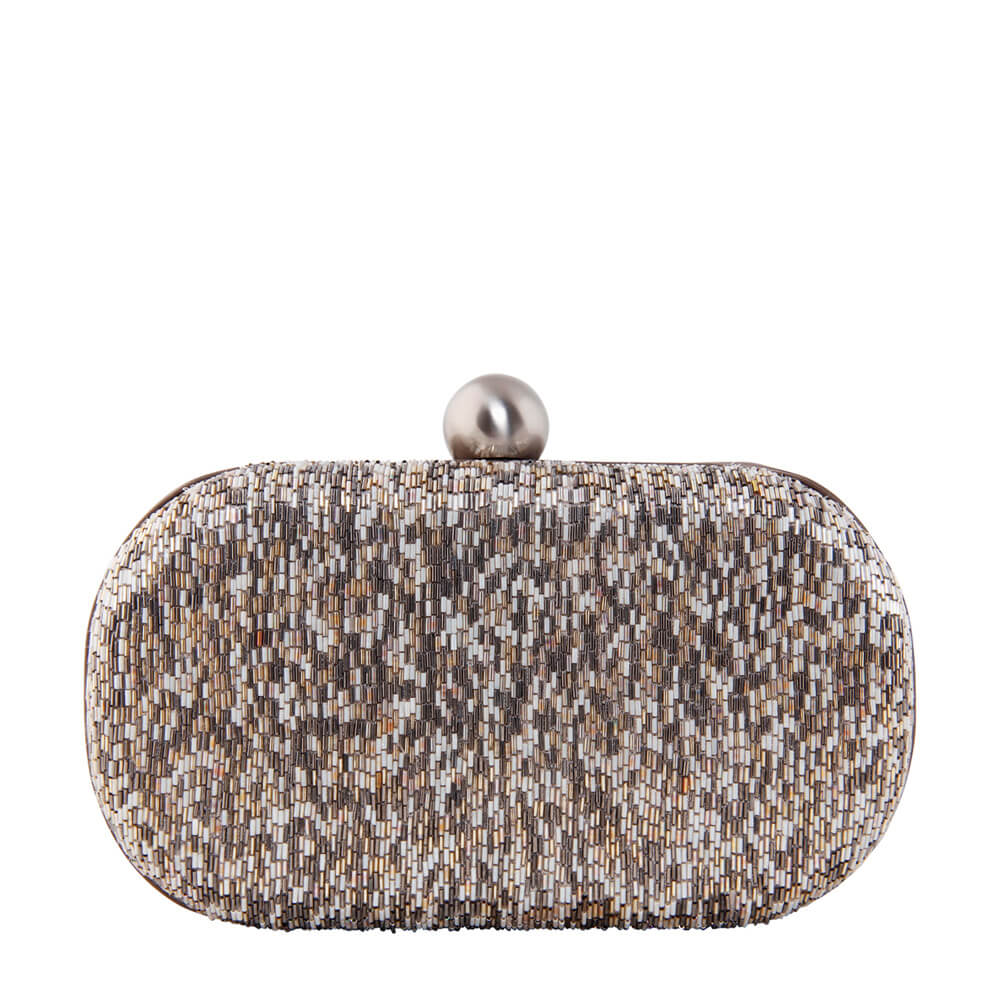 Quartz Oval Clutch Lustrous Silver