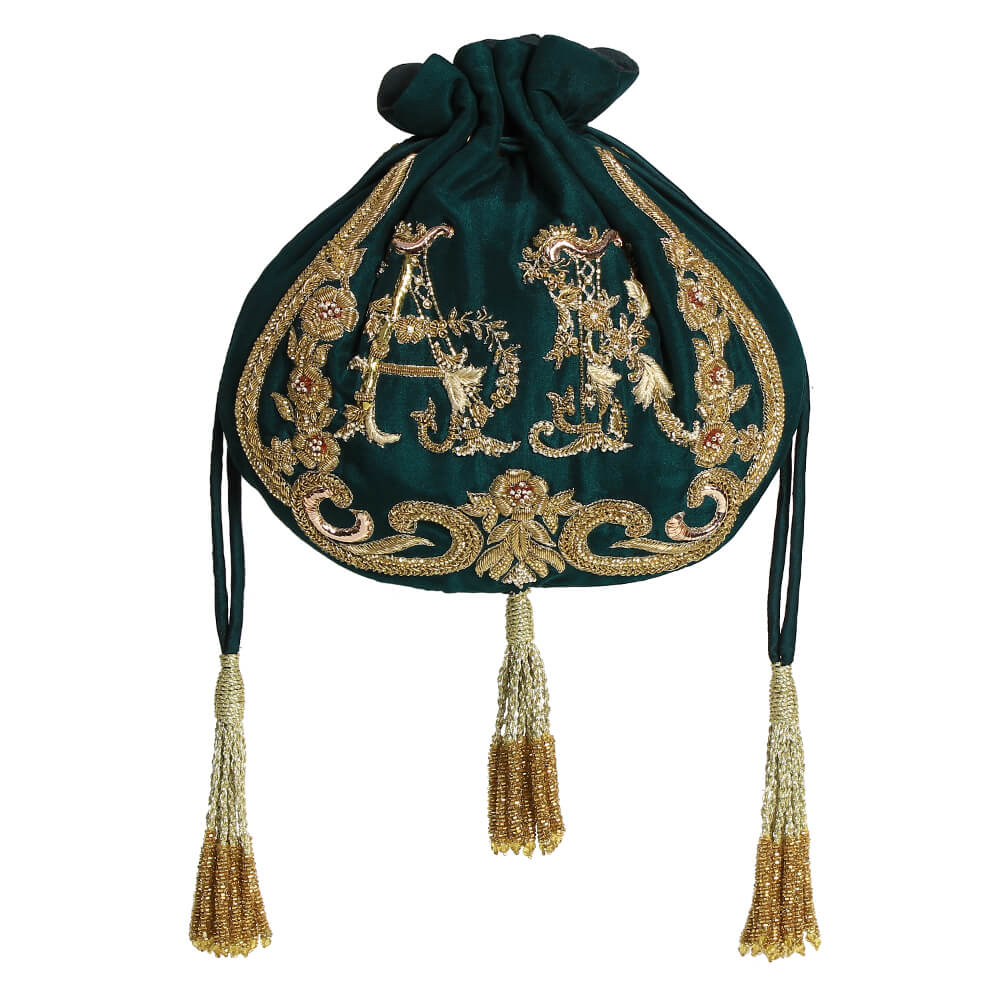 Keepsake Monogram Potli Emerald Green