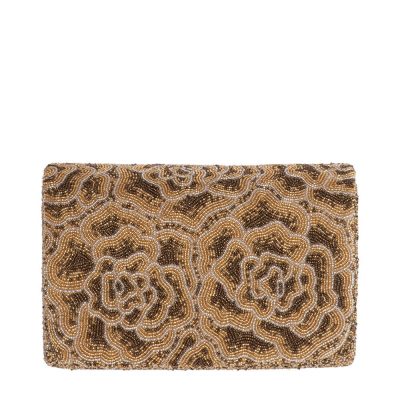 Rosette Flapover Clutch Peerless Gold