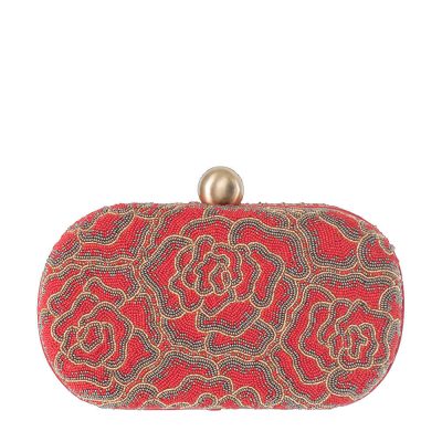 Rosette Oval Clutch Carnelian Red