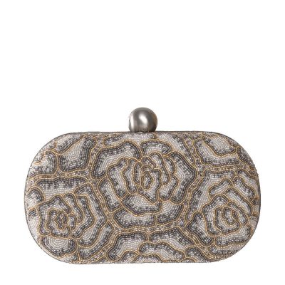 Rosette Oval Clutch Lustrous Silver