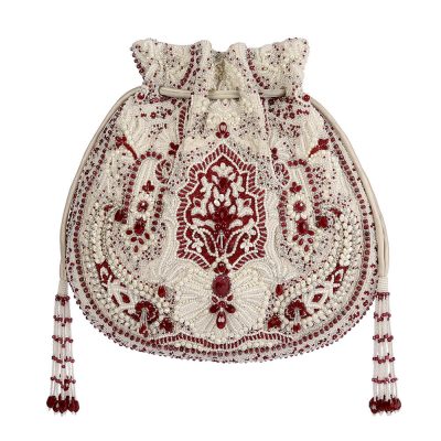 Bijoux Potli Pristine Ivory Ruby Red