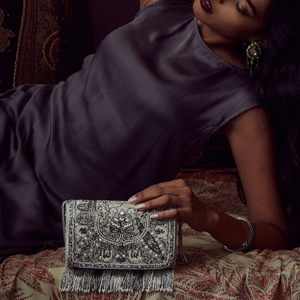Pashmina Flapover Clutch Lustrous Silver