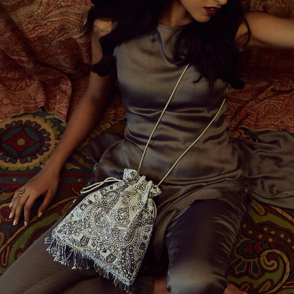 Pashmina Potli Lustrous Silver