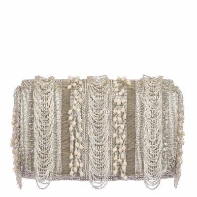 Ruche Flapover Clutch Lustrous Silver