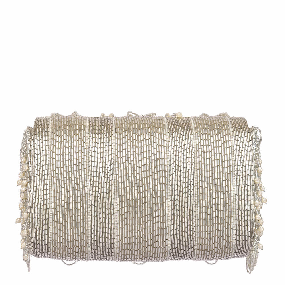 Ruche Flapover Clutch Lustrous Silver