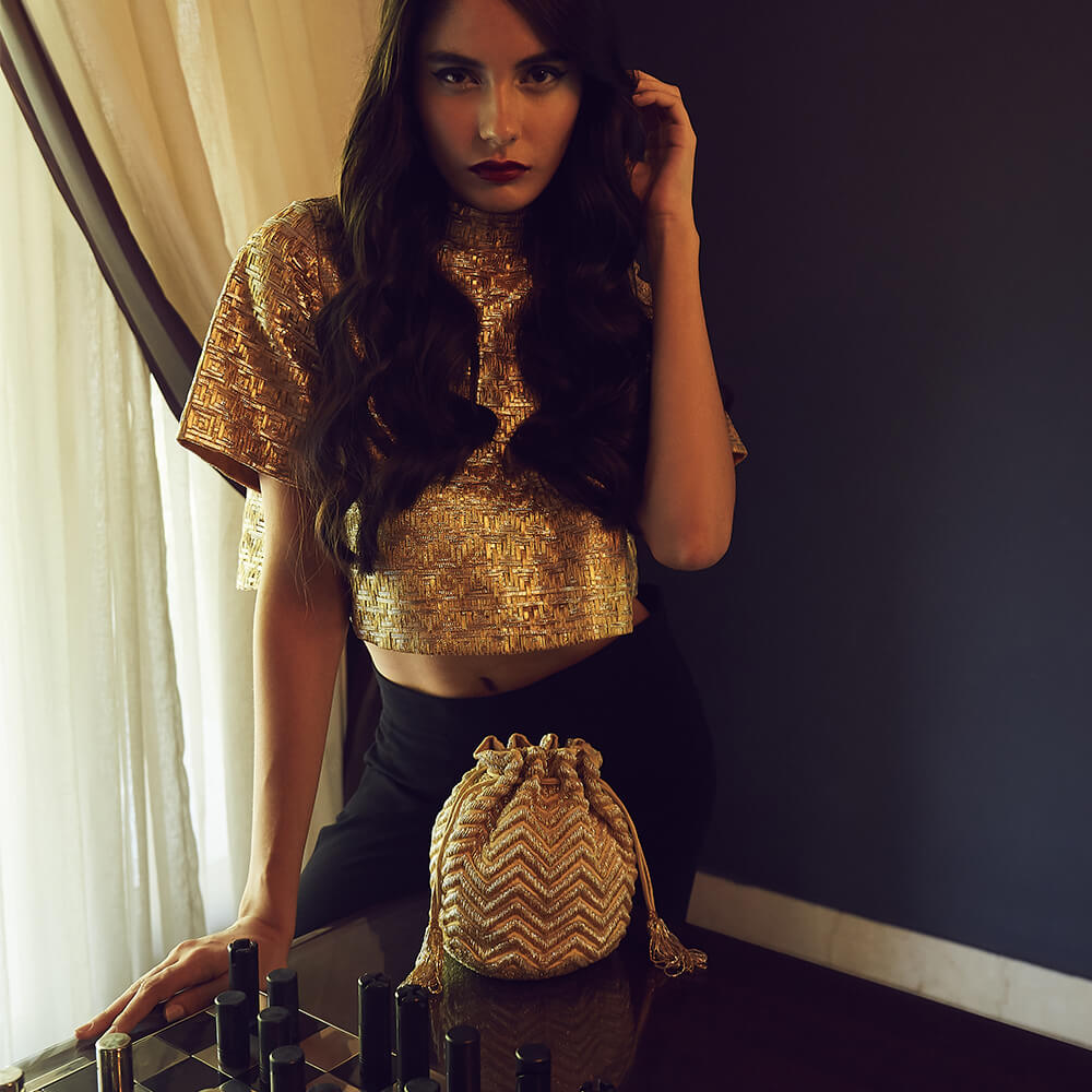 Zena Potli Peerless Gold Lustrous Silver