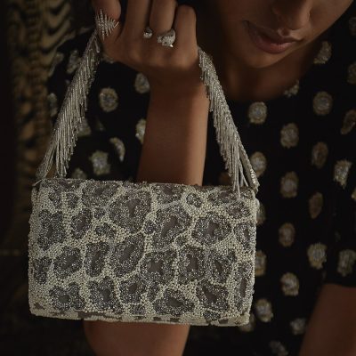 Chichi Flapover Clutch Lustrous Silver With Handle