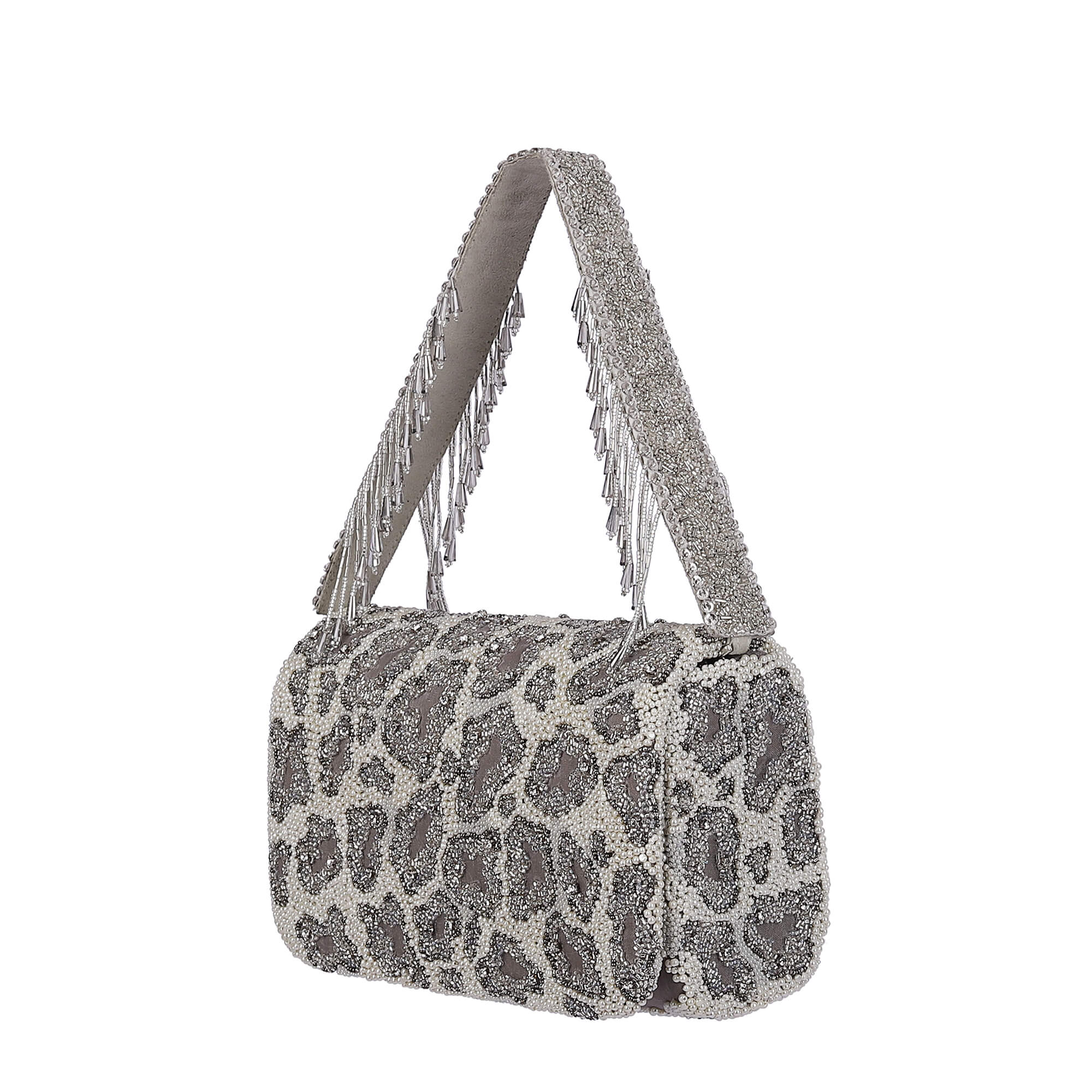 Chichi Flapover Clutch Lustrous Silver With Handle