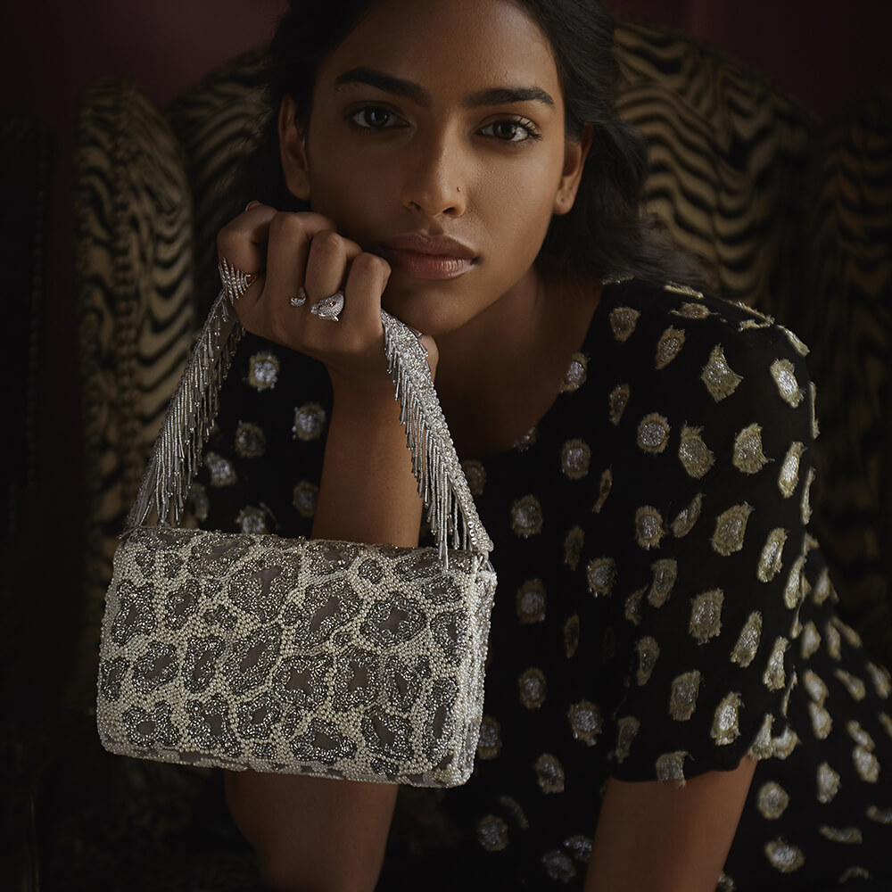 Chichi Flapover Clutch Lustrous Silver With Handle