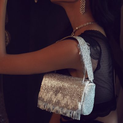 Firante Flapover Clutch Lustrous Silver With Handle