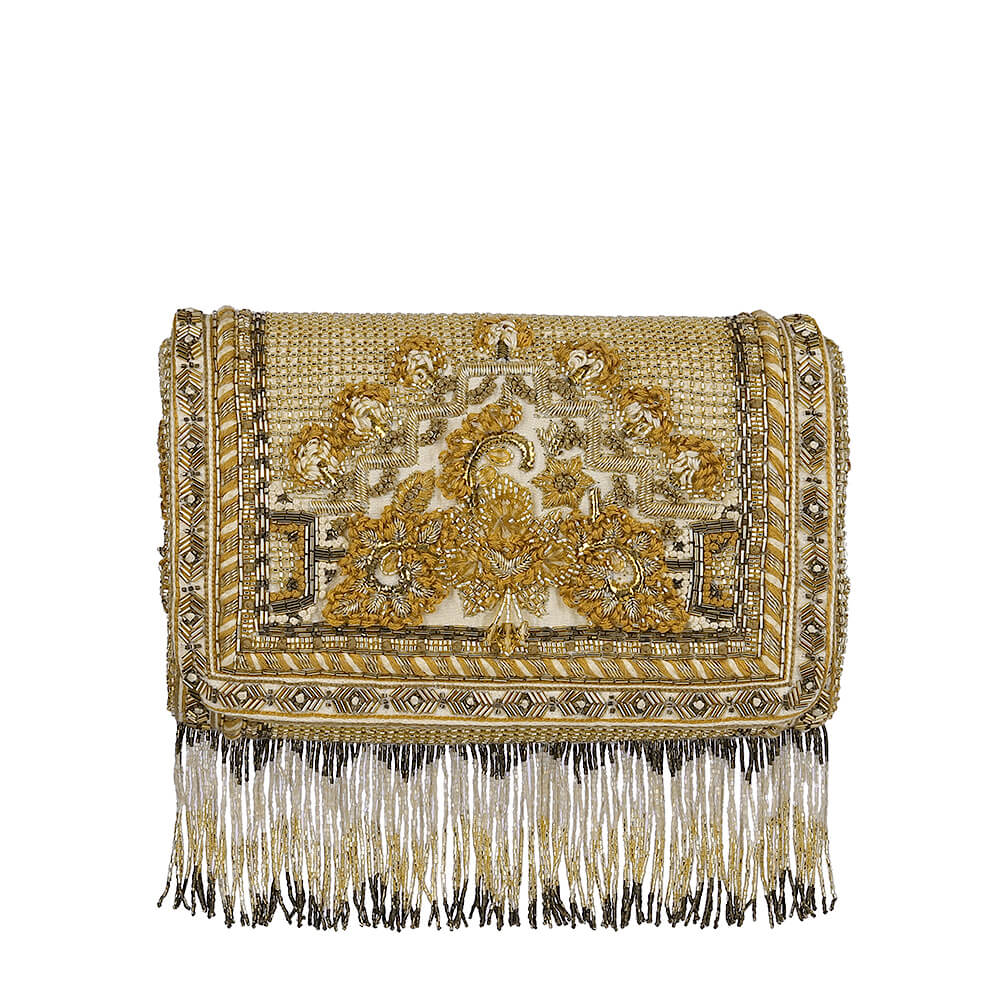 Kaleen Flapover Clutch Peerless Gold With Handle