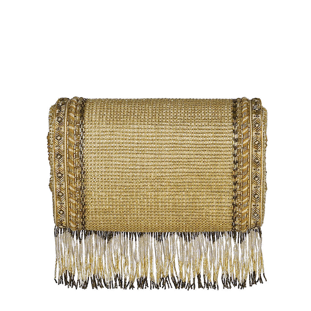 Kaleen Flapover Clutch Peerless Gold With Handle