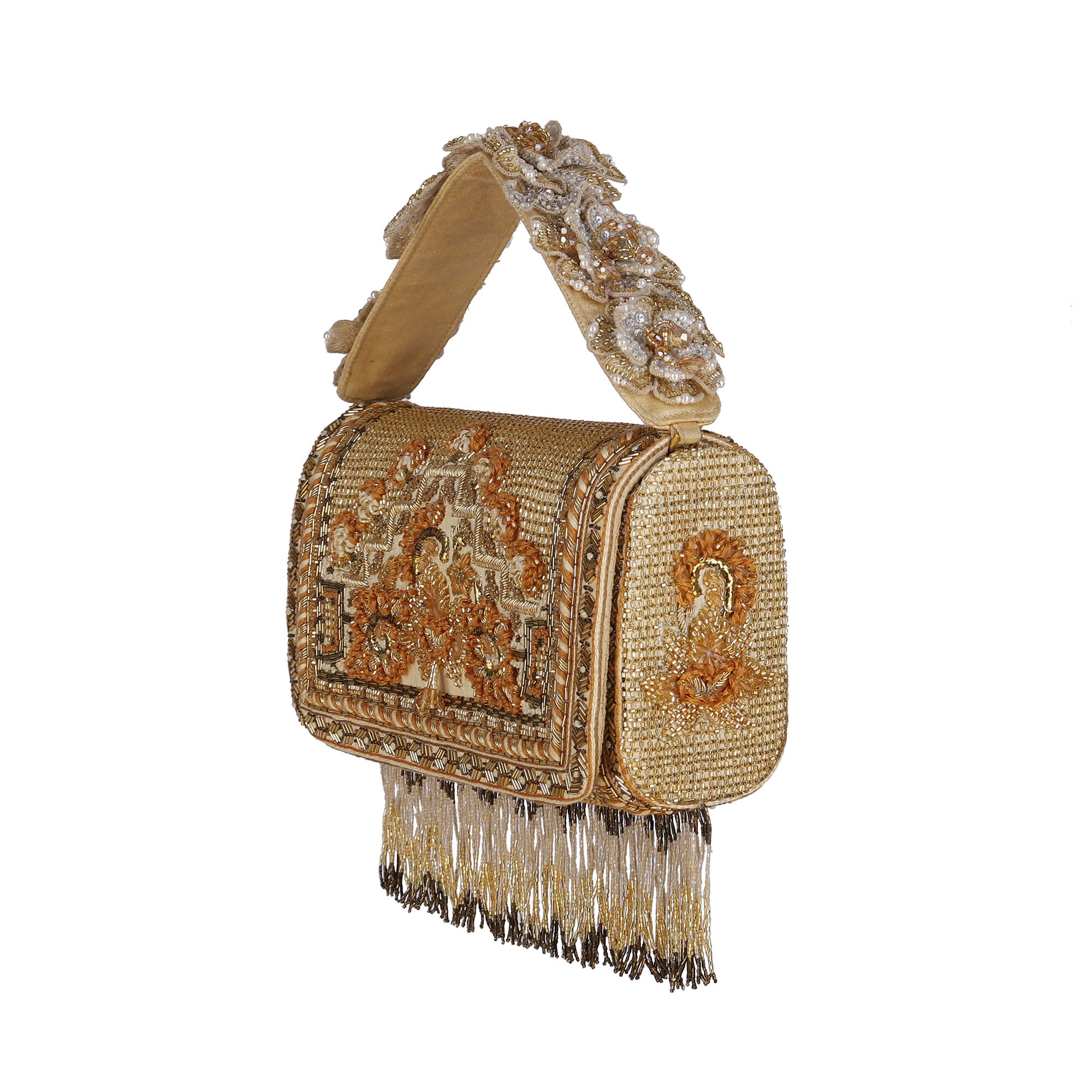 Kaleen Flapover Clutch Peerless Gold With Handle