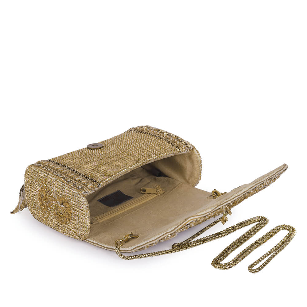 Kaleen Flapover Clutch Peerless Gold