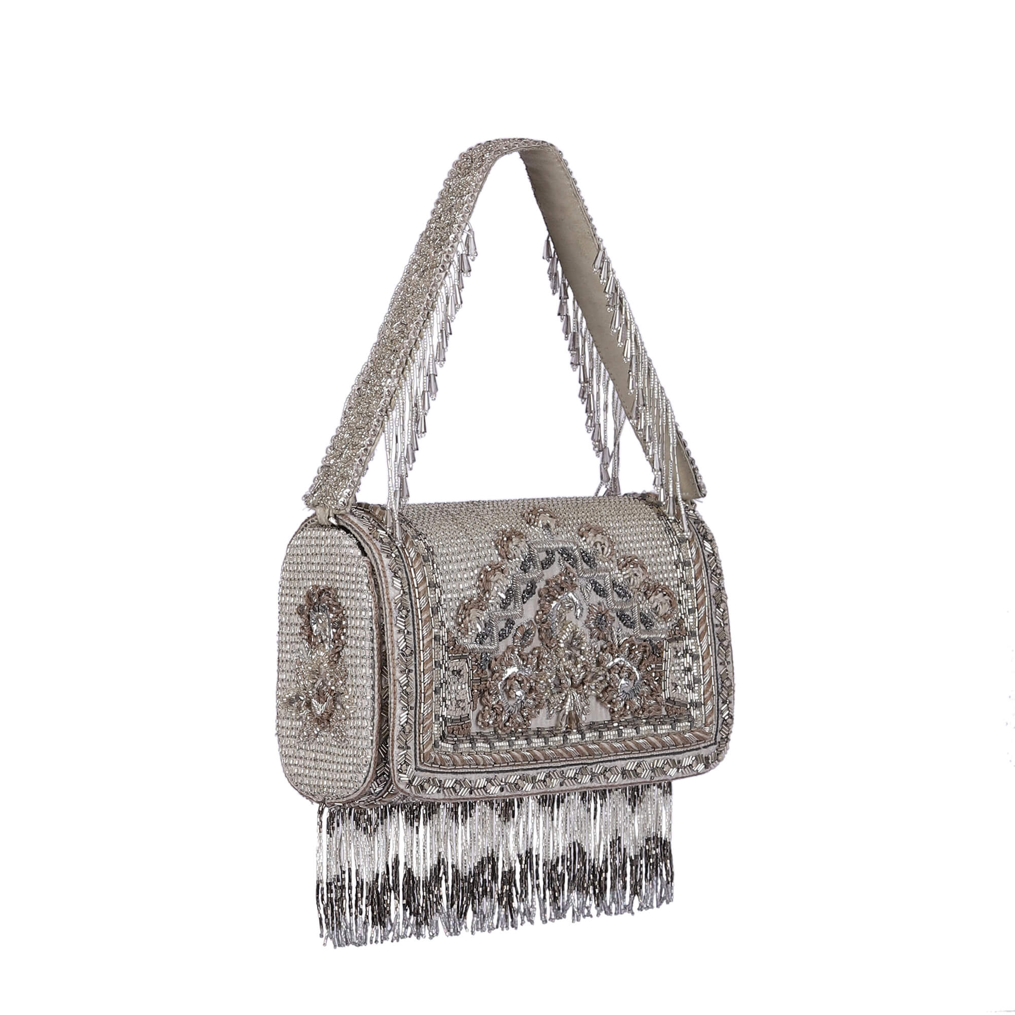 Kaleen Flapover Clutch Lustrous Silver With Handle