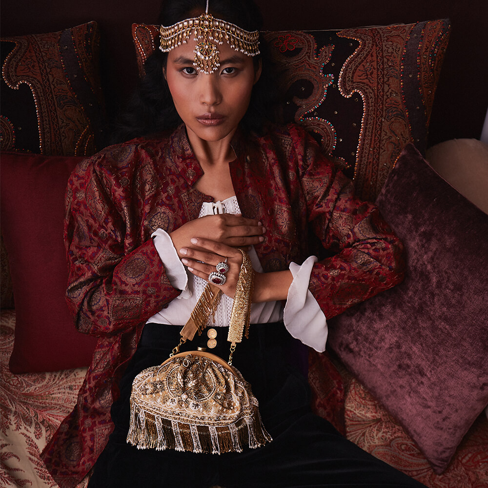 Pashmina Soft Pouch Peerless Gold With Handle