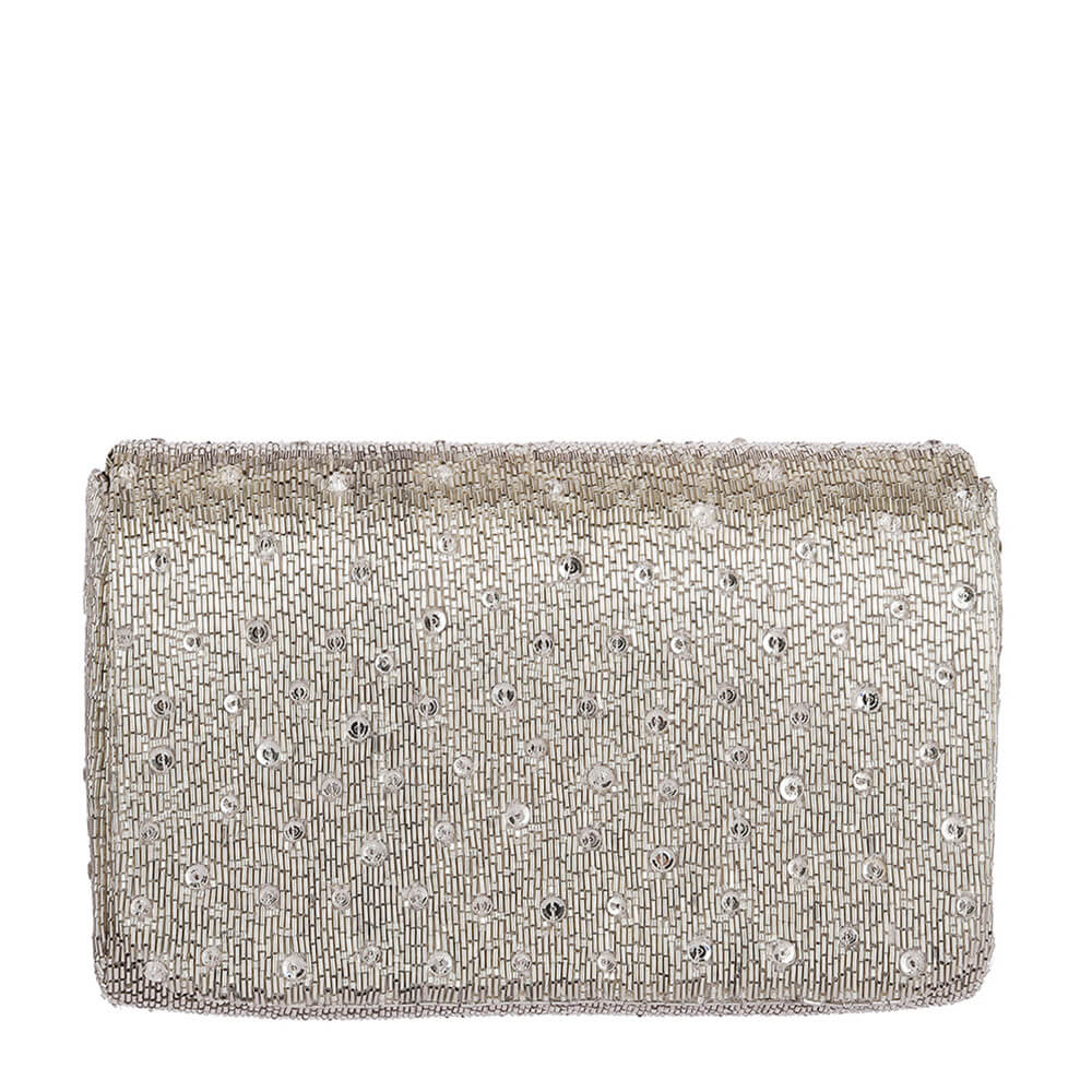 Eclat Flapover Clutch Lustrous Silver With Handle