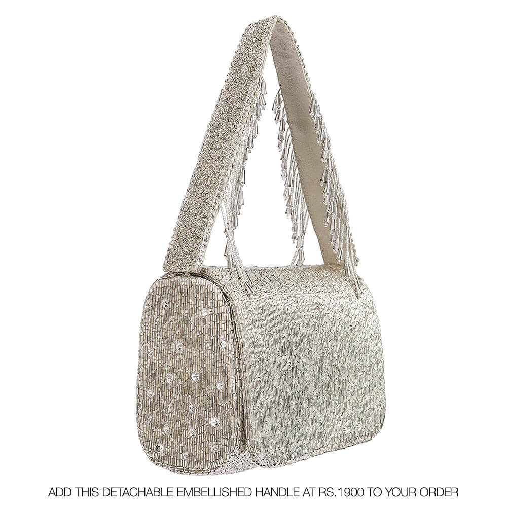 Eclat Flapover Clutch Lustrous Silver With Handle