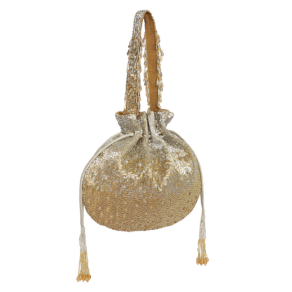 Eclat Potli Peerless Gold Lustrous Silver With Handle