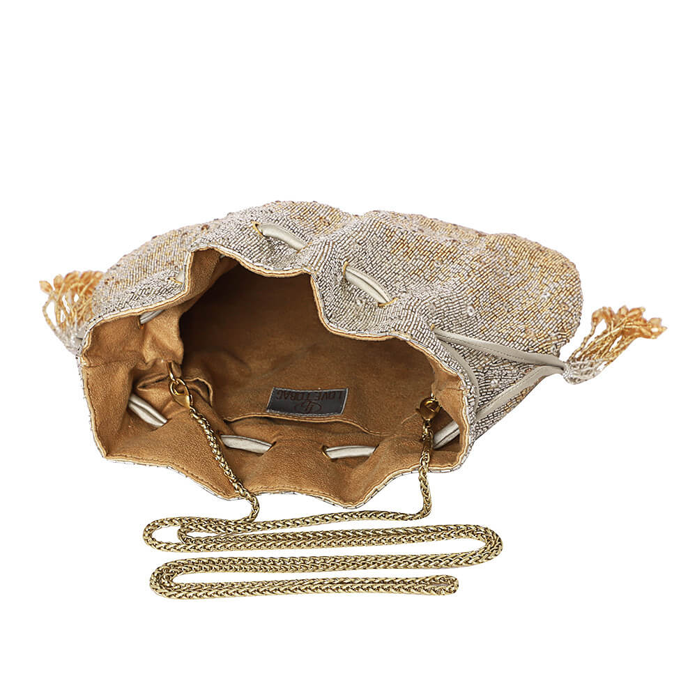 Eclat Potli Peerless Gold Lustrous Silver With Handle