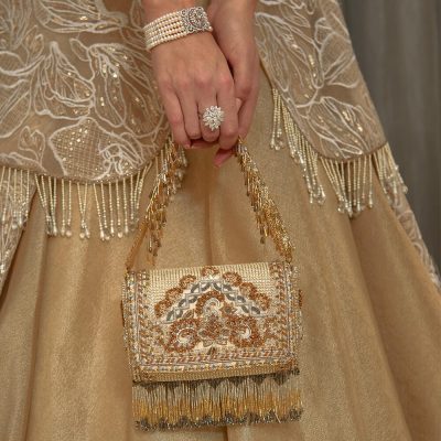 Kaleen Flapover Clutch Peerless Gold Lustrous Silver With Handle