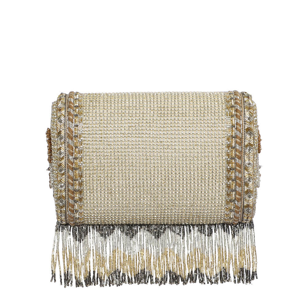Kaleen Flapover Clutch Peerless Gold Lustrous Silver With Handle