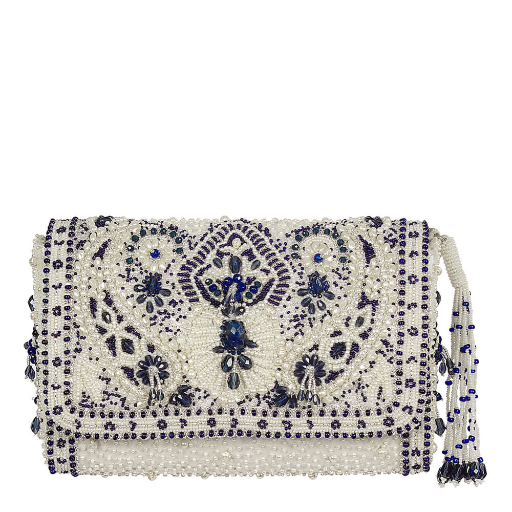 Bijoux Flapover Clutch Pristine Ivory Lapis Blue