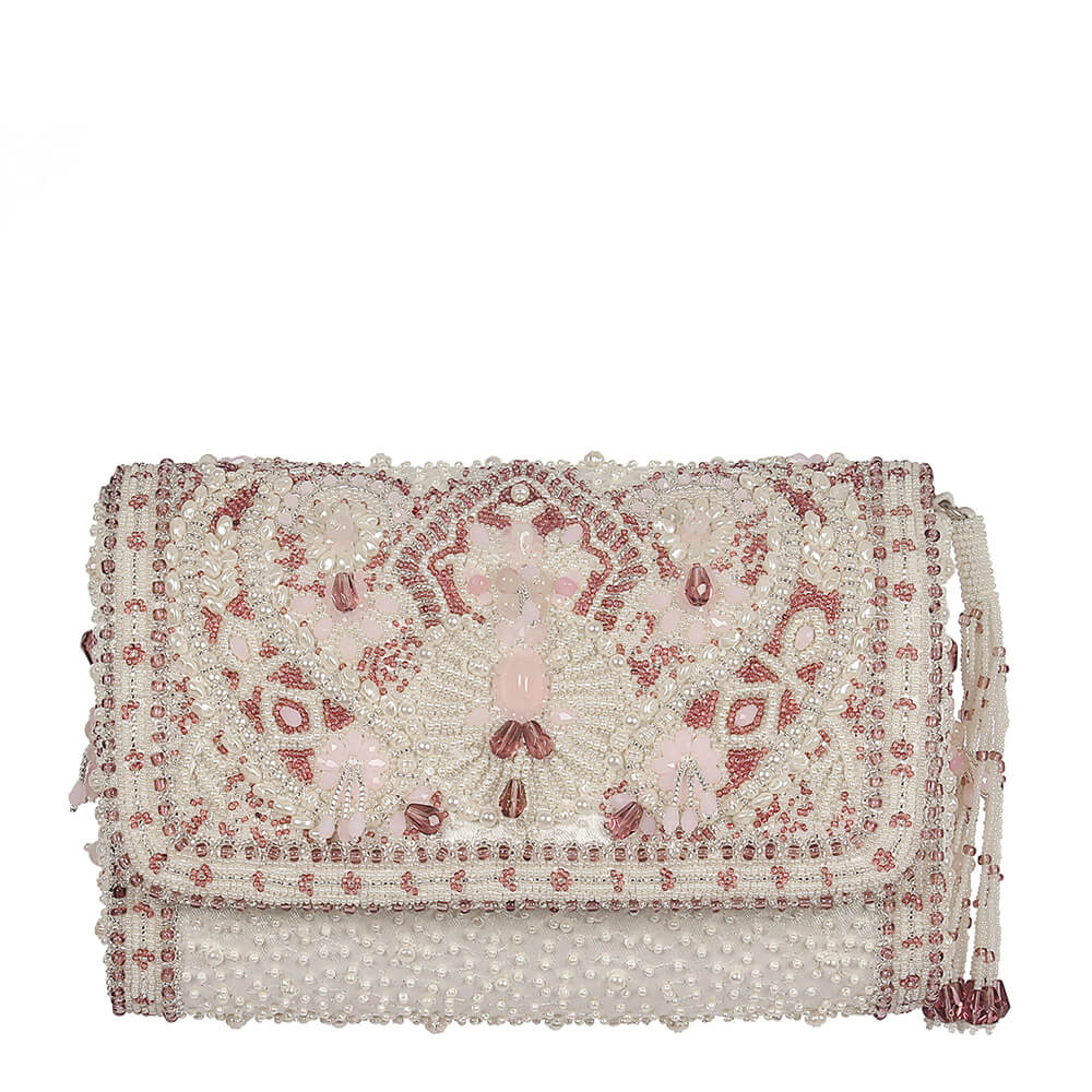 Bijoux Flapover Clutch Pristine Ivory Rose Quartz Pink