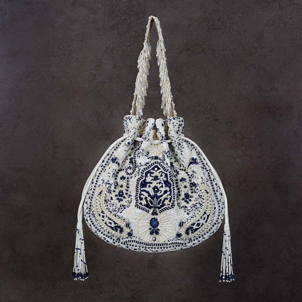 Bijoux Potli Pristine Ivory Lapis Blue With Handle