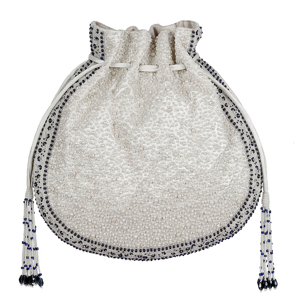 Bijoux Potli Pristine Ivory Lapis Blue With Handle