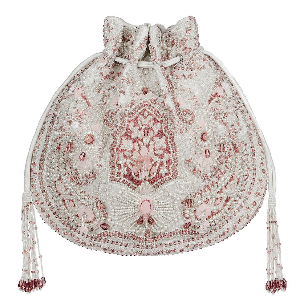 Bijoux Potli Pristine Ivory Rose Quartz Pink