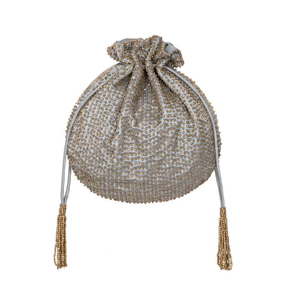 Metal Beads Potli Jasper Grey