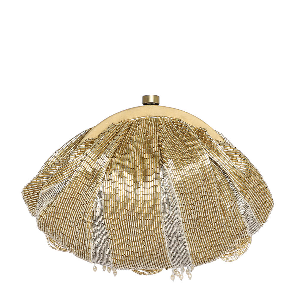 Ruche Soft Pouch Peerless Gold Lustrous Silver With Handle