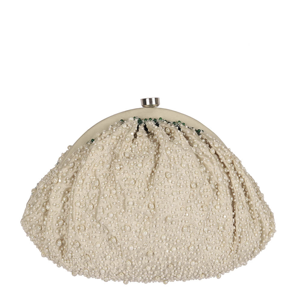 Bijoux Soft Pouch Pristine Ivory Emerald Green With Handle