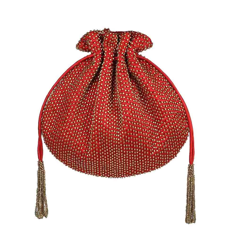 Metal Beads Potli Carnelian Red