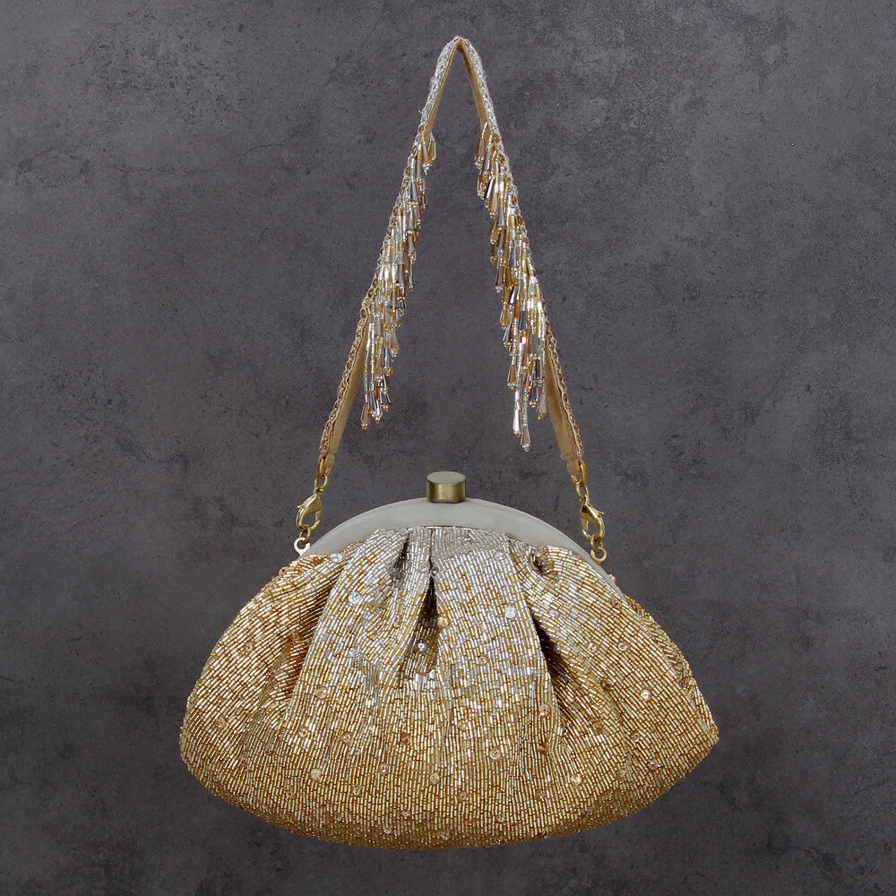 Eclat Soft Pouch Peerless Gold Lustrous Silver With Handle