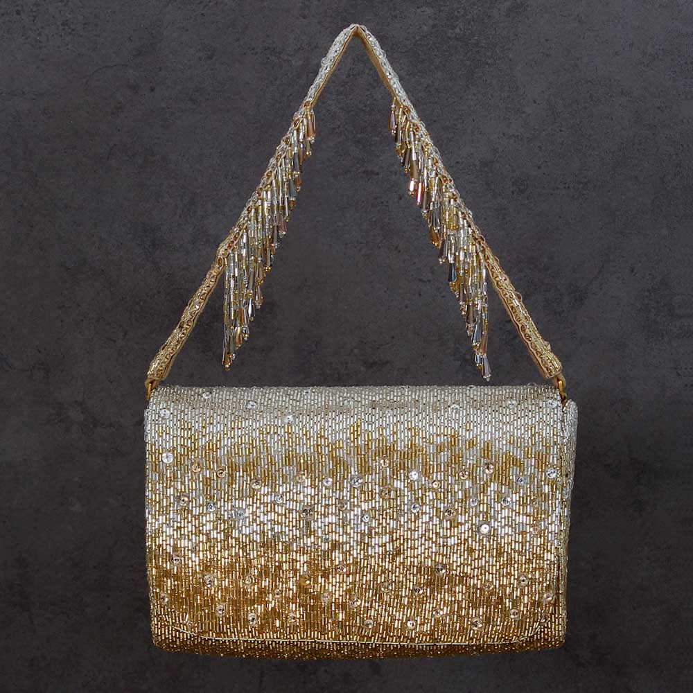 Eclat Flapover Clutch Peerless Gold Lustrous Silver With Handle