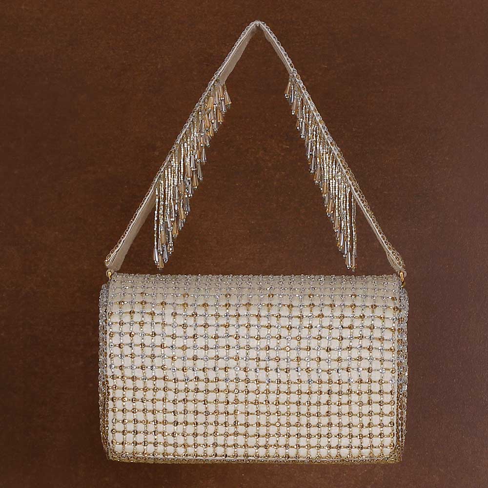 Zoya Flapover Clutch Peerless Gold Lustrous Silver With Handle