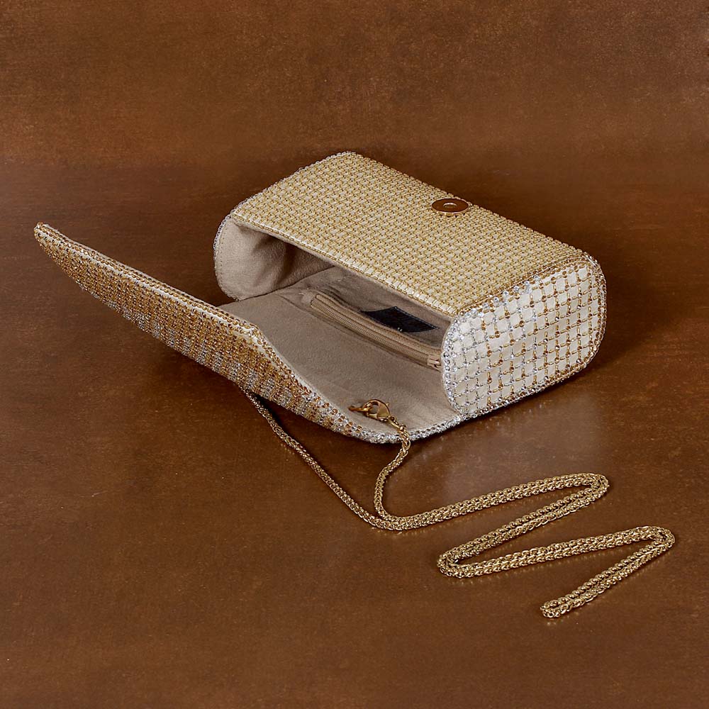 Zoya Flapover Clutch Peerless Gold Lustrous Silver With Handle