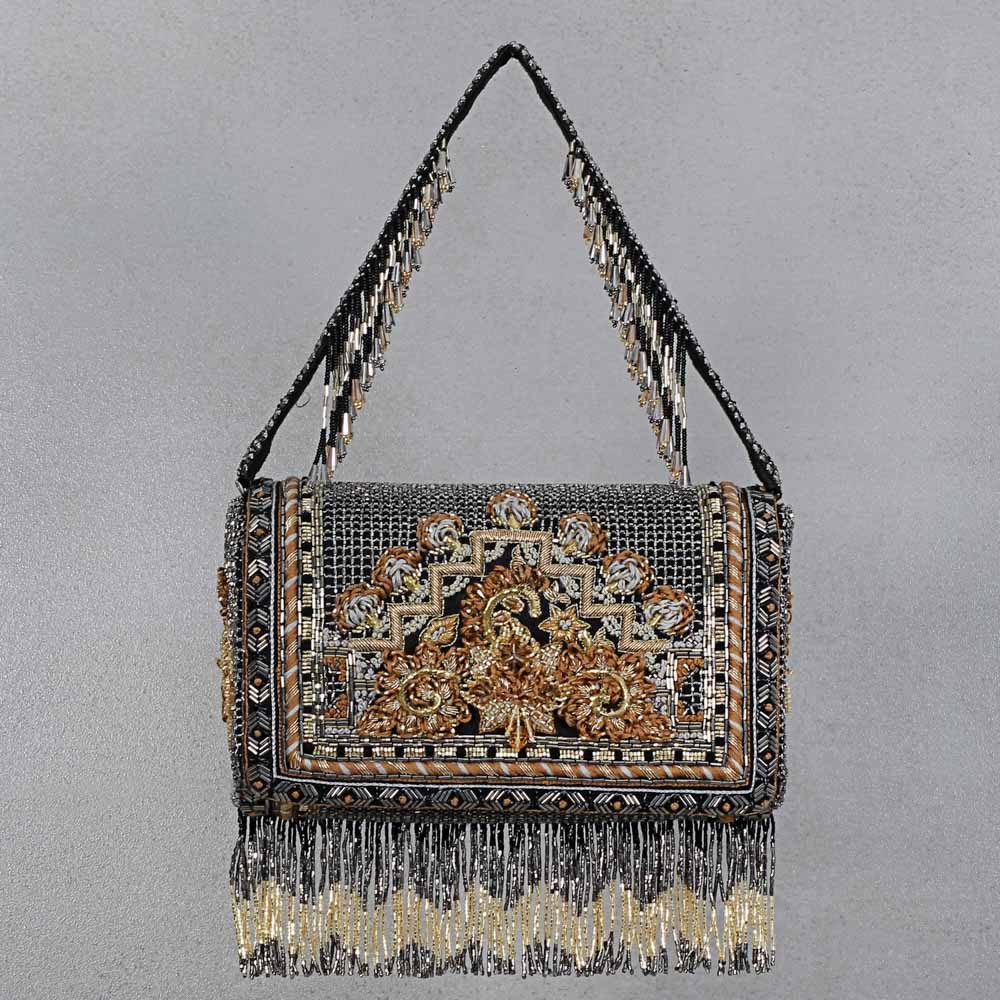 Kaleen Flapover Clutch Heritage Black With Handle