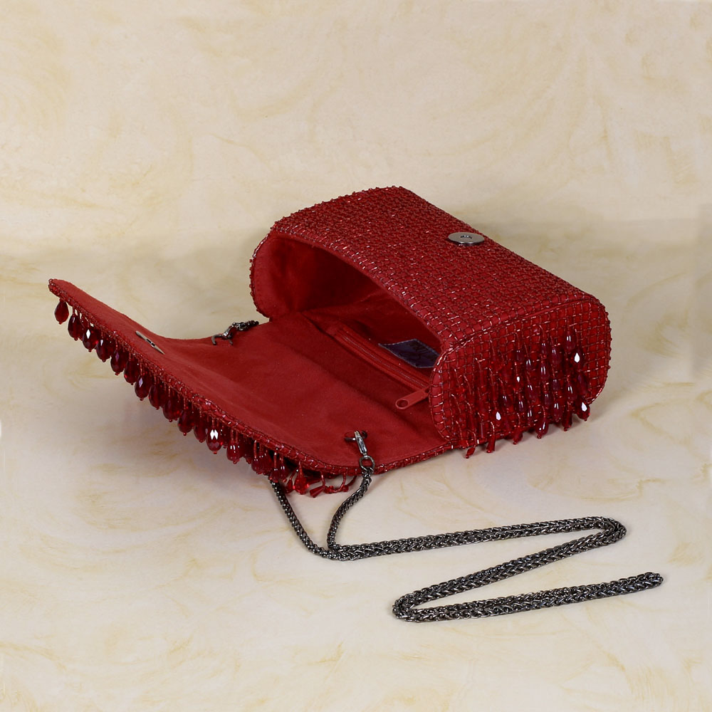 Opal Flapover Clutch Carnelian Red With Handle