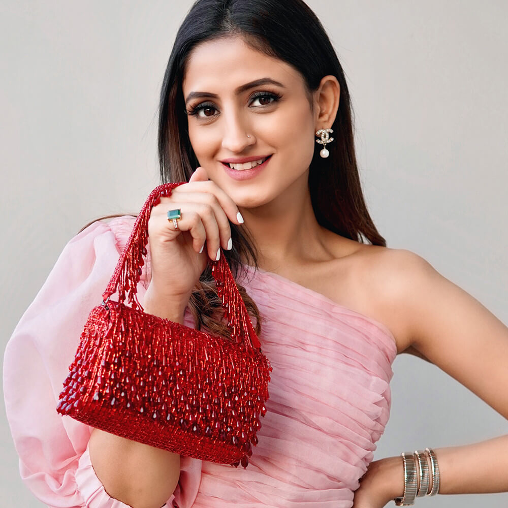 Opal Flapover Clutch Carnelian Red With Handle