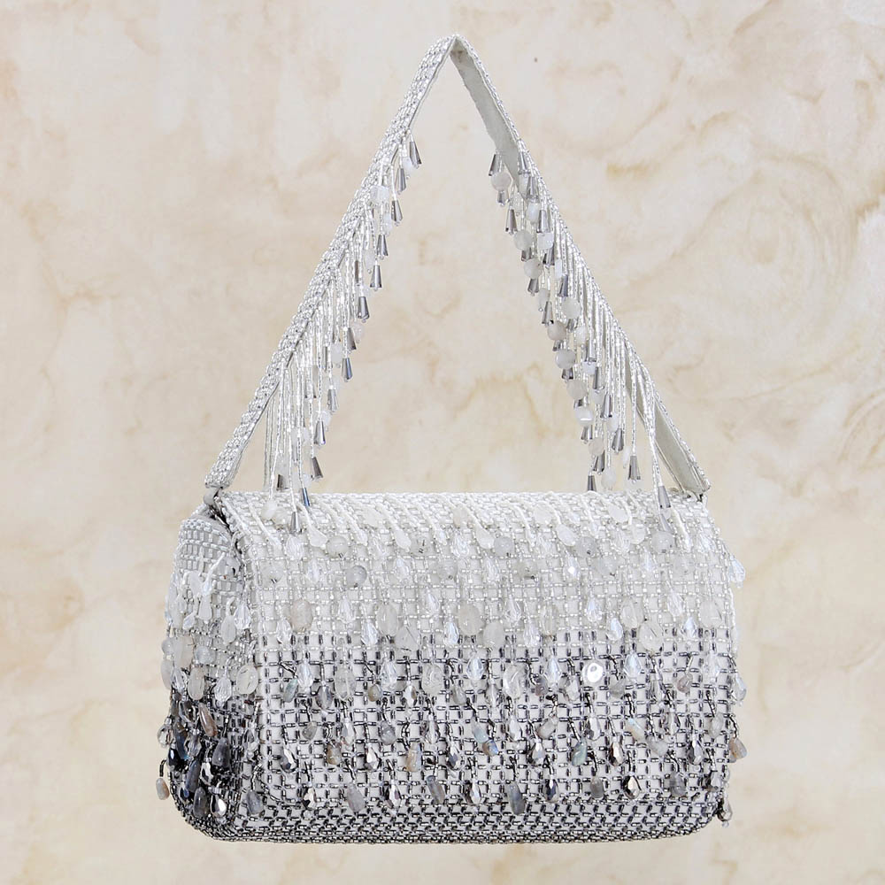 Opal Flapover Clutch Lustrous Silver With Handle