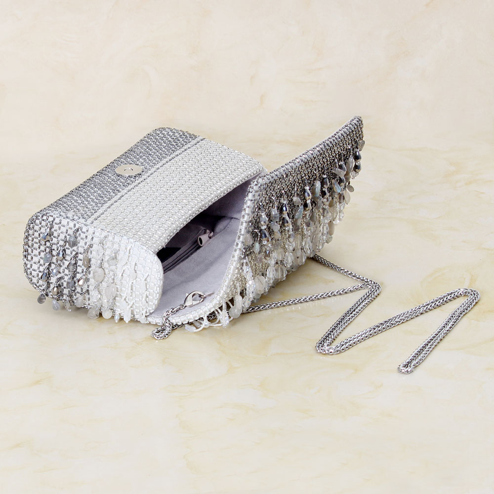 Opal Flapover Clutch Lustrous Silver With Handle