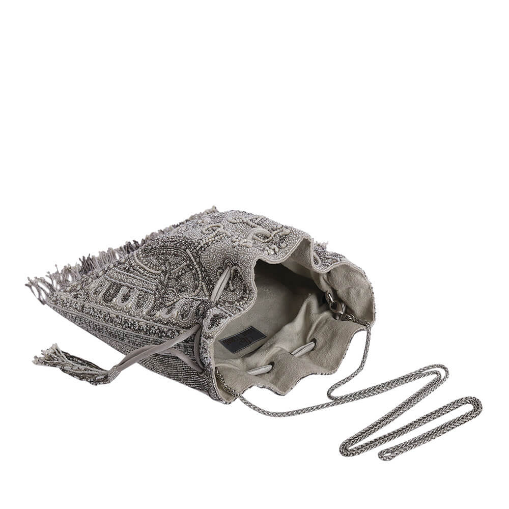 Pashmina Potli Lustrous Silver With Handle