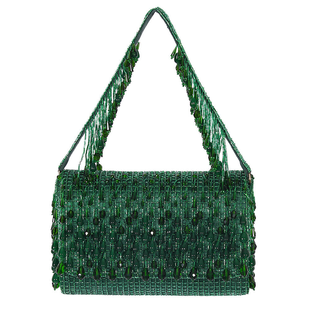 Opal Flapover Clutch Emerald Green With Handle