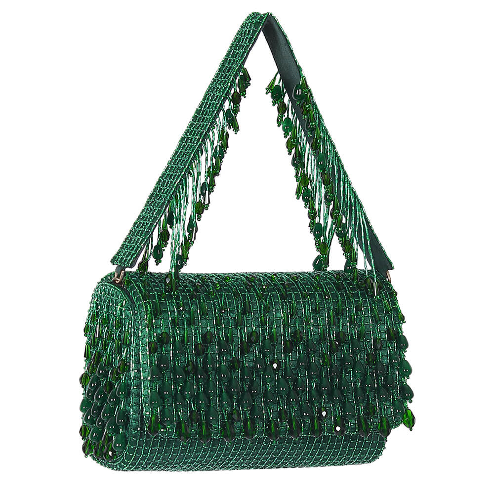 Opal Flapover Clutch Emerald Green With Handle